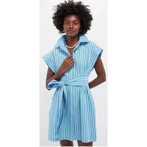 Tuckernuck Seersucker Mini Callie Dress in Delphinium Blue Green Stripe Small